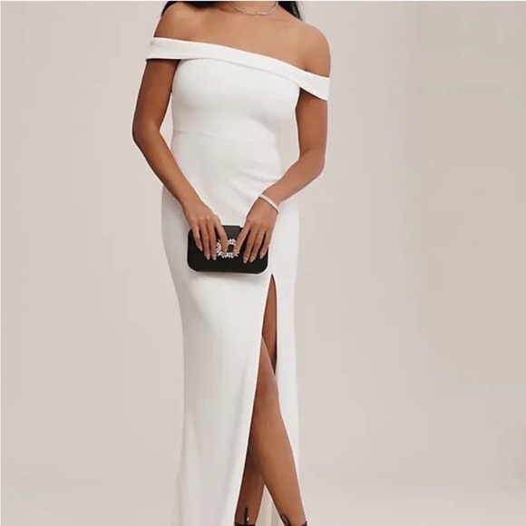 BHLDN Dresses & Skirts - BHLDN Daniella Off Shoulder Stretch Crepe Slit Maxi Dress Bridal White Small